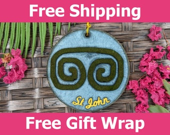 St. John USVI Reef Bay Petroglyph Resin Christmas Tree Ornament, Beautiful Ancient Symbol