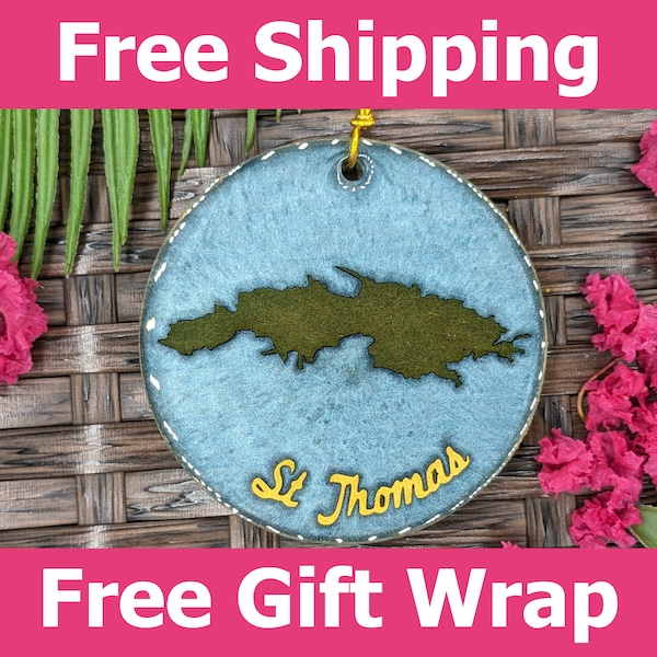 St. Thomas USVI Resin Christmas Tree Ornament, Beautiful Island Silhouette