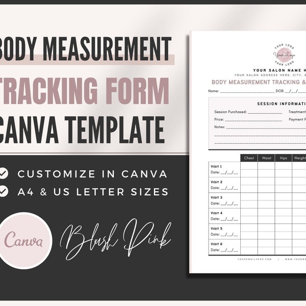 Body Measurement Result Tracker Form | Client Weight Loss | Canva Template | Editable/Printable Salon Spa Business | Body Sculpting Tracking