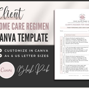 Client’s Home Care Regimen | Skincare Product Plan | Editable Canva Template | Salon & Spa Forms | Customizable Forms | Esthetician Template