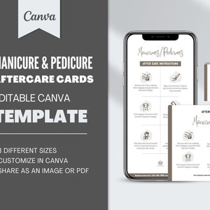 Karty pielęgnacji po manicure/pedicure – Szablony Canva dla techników paznokci | Instrukcje pielęgnacji po zabiegu | Informacje o pielęgnacji po zabiegu dla klientów