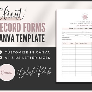 Modulo di registrazione del trattamento del cliente/Registro del cliente/Modello Canva modificabile/Moduli per saloni e spa/Moduli personalizzabili/Modelli per estetista