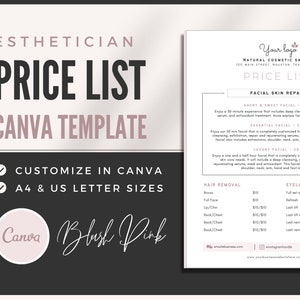 Esthetician Price List Template: Editable Blush Pink Salon Menu (Canva)