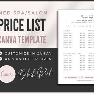 Med Spa Salon Price List Template: Editable Canva Design (Digital Download)