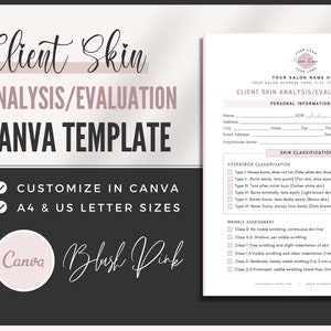 Client Skin Analysis | Skincare Plan | Editable Canva Template | Salon & Spa Forms | Customizable Forms | Esthetician Template