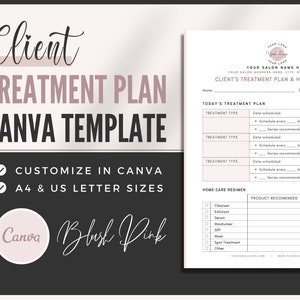 Kundenbehandlungsplan-Formular | Kundenbuch | Bearbeitbares Canva Template | Salon & Spa Formen | Anpassbare Formen | Kosmetikerin Vorlagen