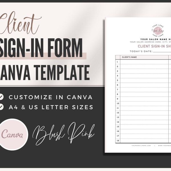 Client Sign-In Sheet | Editable Canva Templates | Office Client Check-in | Med Spa Business Forms | Esthetician Printables | Sign-up Sheet