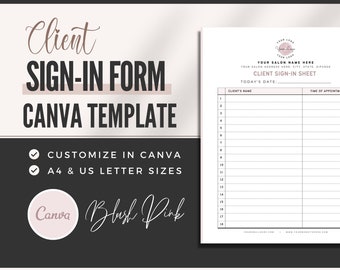 Client Sign-In Sheet | Editable Canva Templates | Office Client Check-in | Med Spa Business Forms | Esthetician Printables | Sign-up Sheet