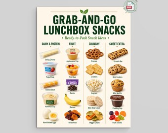Grab-and-Go Lunchbox Snacks | Kids Snack Ideas Chart | PDF and PNG