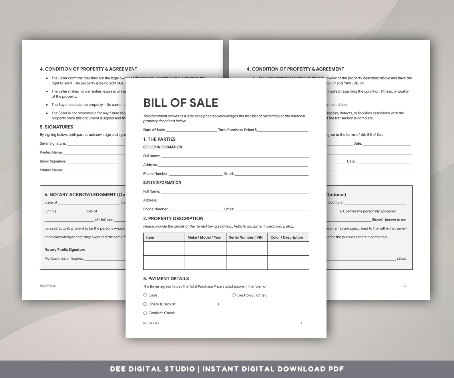 Bill of Document Template, Vehicle Property Receipt, Ownership Transfer ...