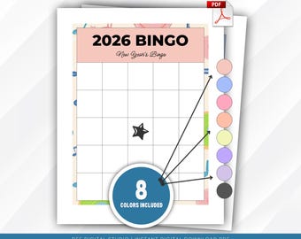 2026 Blank New Year Bingo Game, Printable Vision Board Card, Instant Digital Download