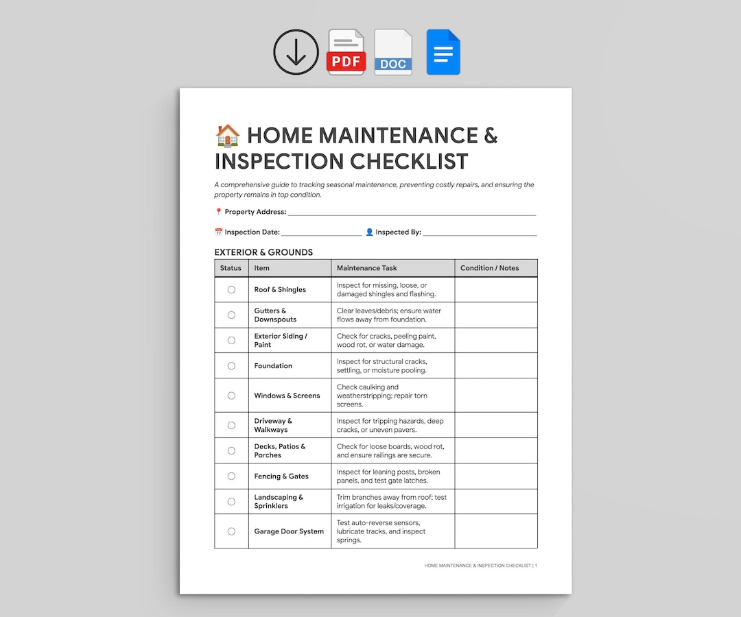 Maintenance Inspection Form House Home Maintenance Checklist Printable | House Inspection Log | New ...
