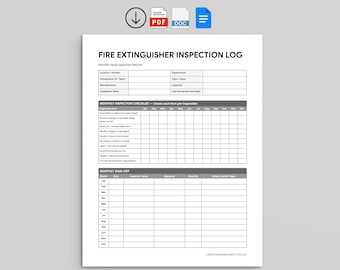 Fire Extinguisher Inspection Log | Safety Compliance & Maintenance Tracker (PDF, Google Docs, Word)