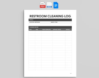 Restroom Cleaning Log | Bathroom Cleaning Record | PDF, Word, and Google Docs