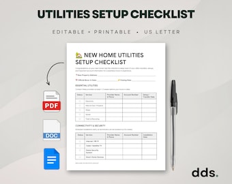 New Home Utilities Setup Checklist | Moving Planner (PDF, Editable Docs)