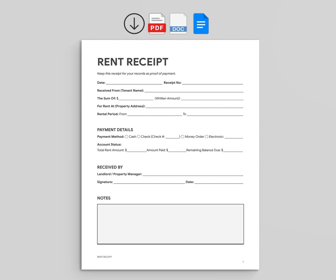 Rent Receipt Template, Tenant Payment Proof, Property Management