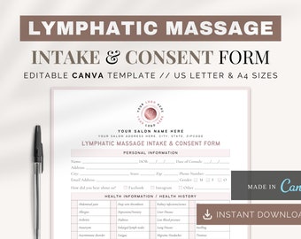 Lymphatic Massage Intake Form: Canva Template (US & A4)