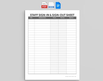 Staff Sign-In and Sign-Out Sheet | Attendance Log | PDF, Word, and Google Docs