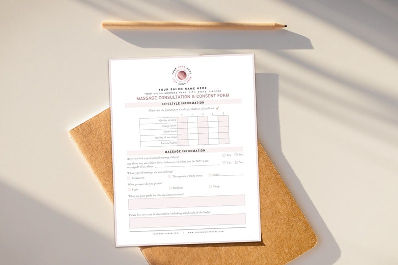 Massage Intake Form: Client Consultation, Canva Template (Digital Download) image 5