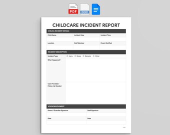 Childcare Incident Report | Daycare Accident Form | PDF, Word, and Google Docs