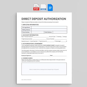 Autorisatieformulier voor directe storting, bewerkbaar loonlijstformulier medewerkers (Google Documenten, Word, pdf)