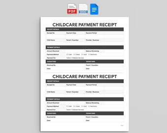 Childcare Payment Receipt | Daycare Tuition Receipt | PDF, Word, and Google Docs