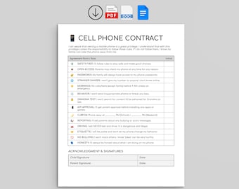 Mobiel abonnement voor kinderen | Teen Screen Time Agreement (pdf, Google Documenten, Word)