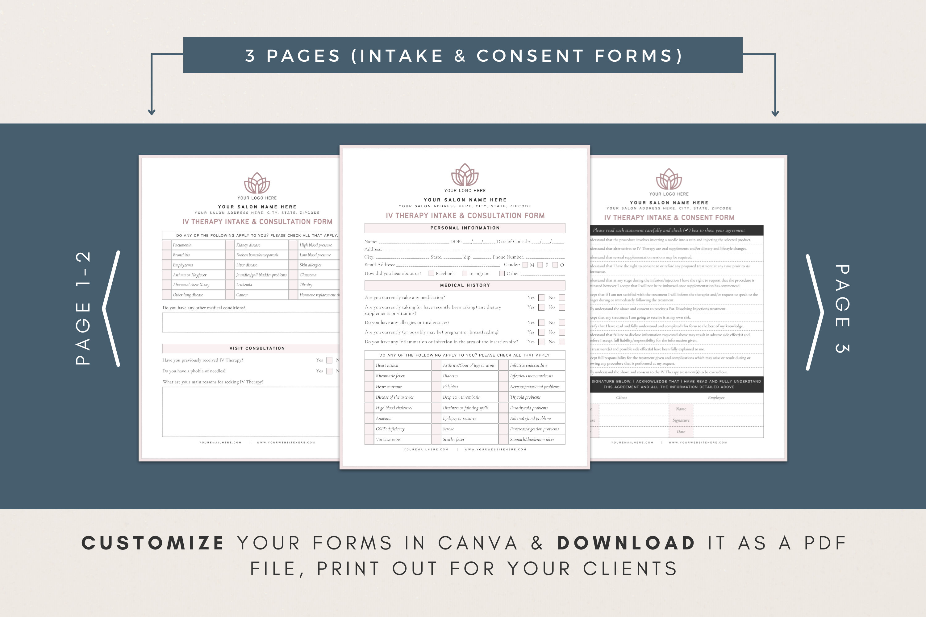 R Iv Forms.pdf IV Hydration Consent Form | Canva Templates | IV Therapy Intake Form ...