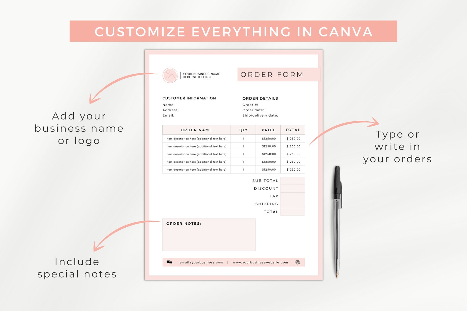 Order Forms Canva Custom Order Template Editable Small | Etsy