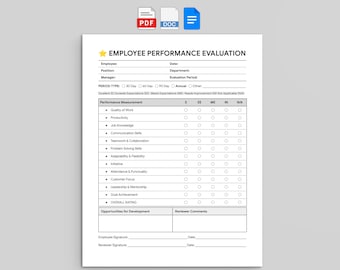 Employee Performance Evaluation, Editable HR Review Form (Google Docs, Word, PDF)