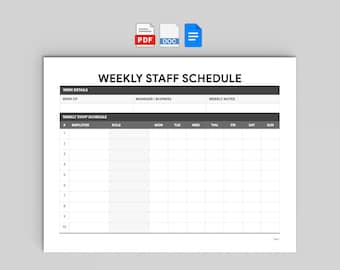Weekly Staff Schedule Template | Employee Planner | PDF, Word, and Google Docs