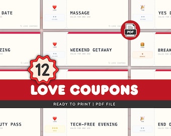 Printable Love Coupons / Romantic Voucher Book - Valentine's Day Edition Coupon Book (Digital Download)