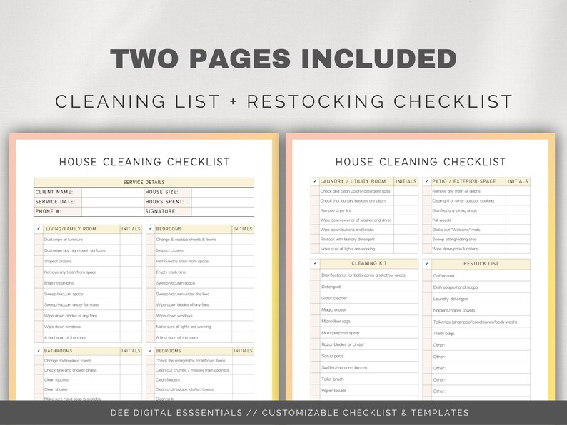 Cleaning Checklist Canva Template House Cleaning Checklist Etsy