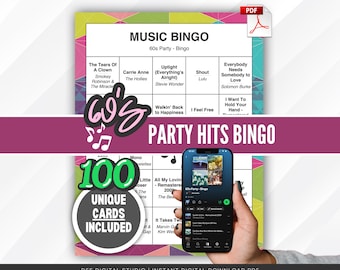 Bingo de música de los 60 / 100 cartones (PDF imprimible)