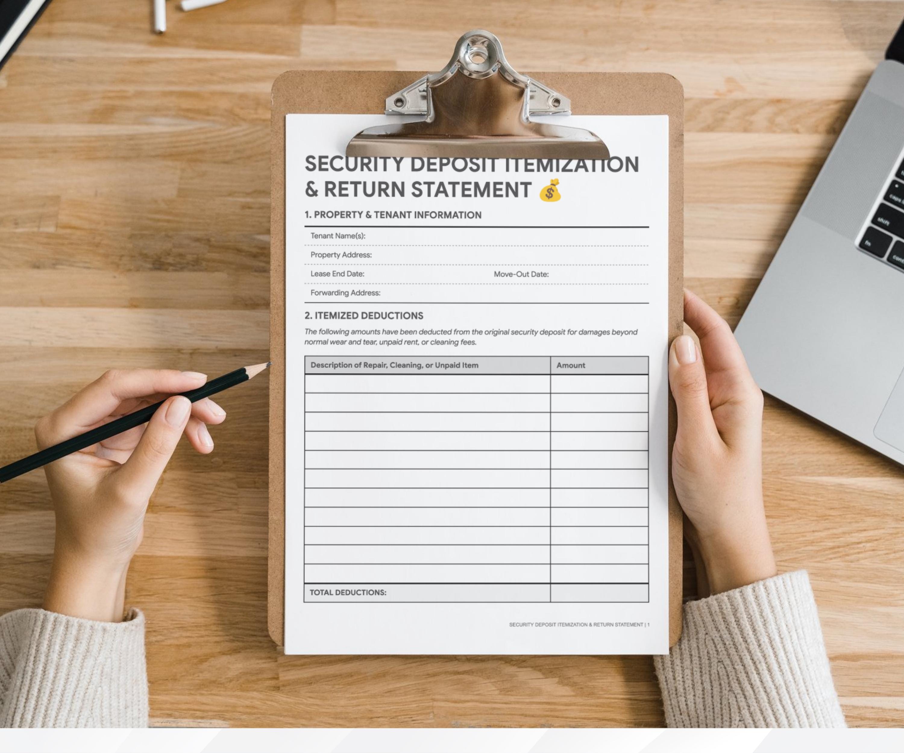 Printable Security Return Form Security Deposit Return Form | Landlord Itemization | Property ...
