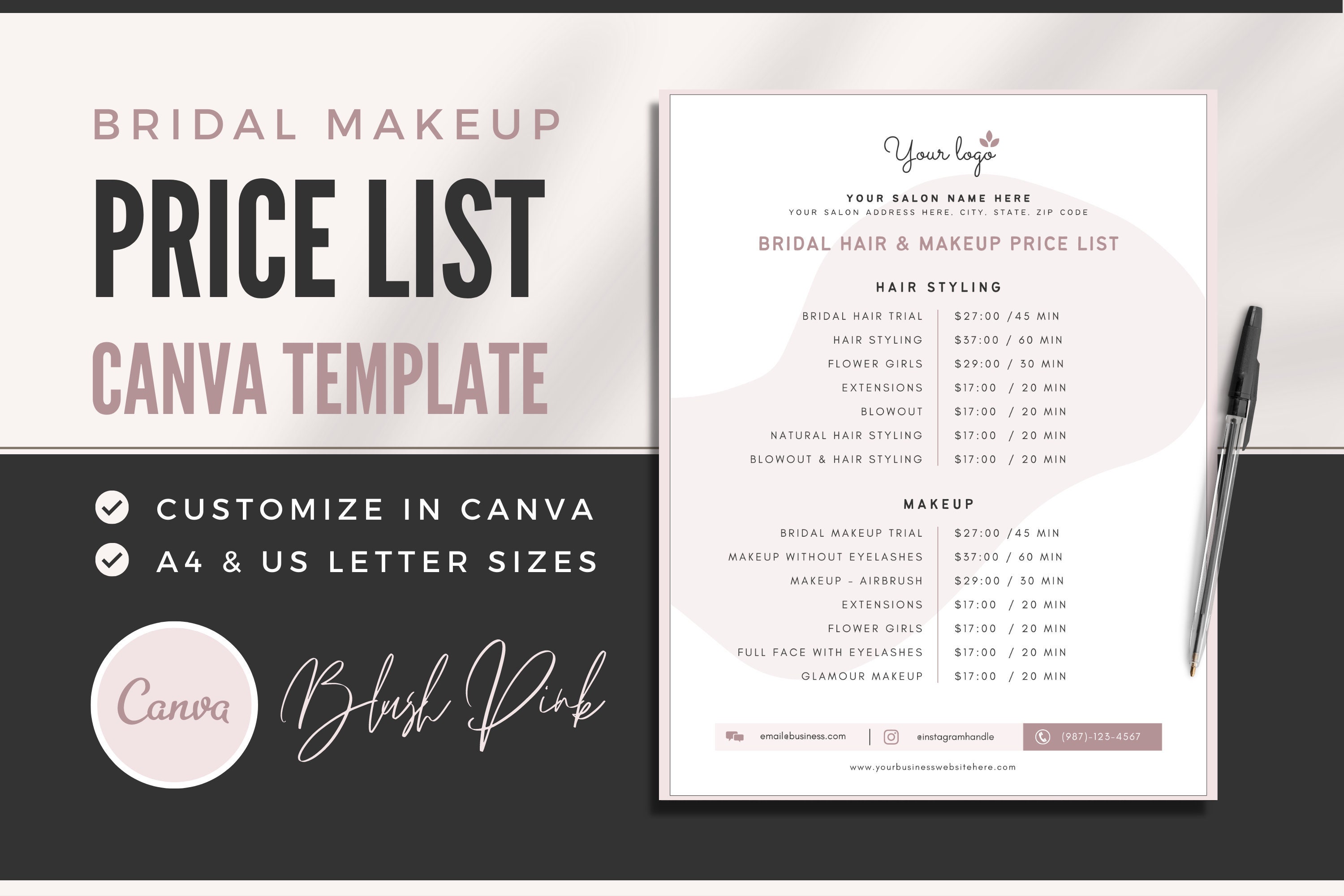 Følsom indstudering måle Bridal Makeup Price List Template Price List Sheet - Etsy