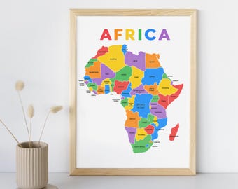 Africa Map Printable, Kids Geography Poster (Instant Download PDF)