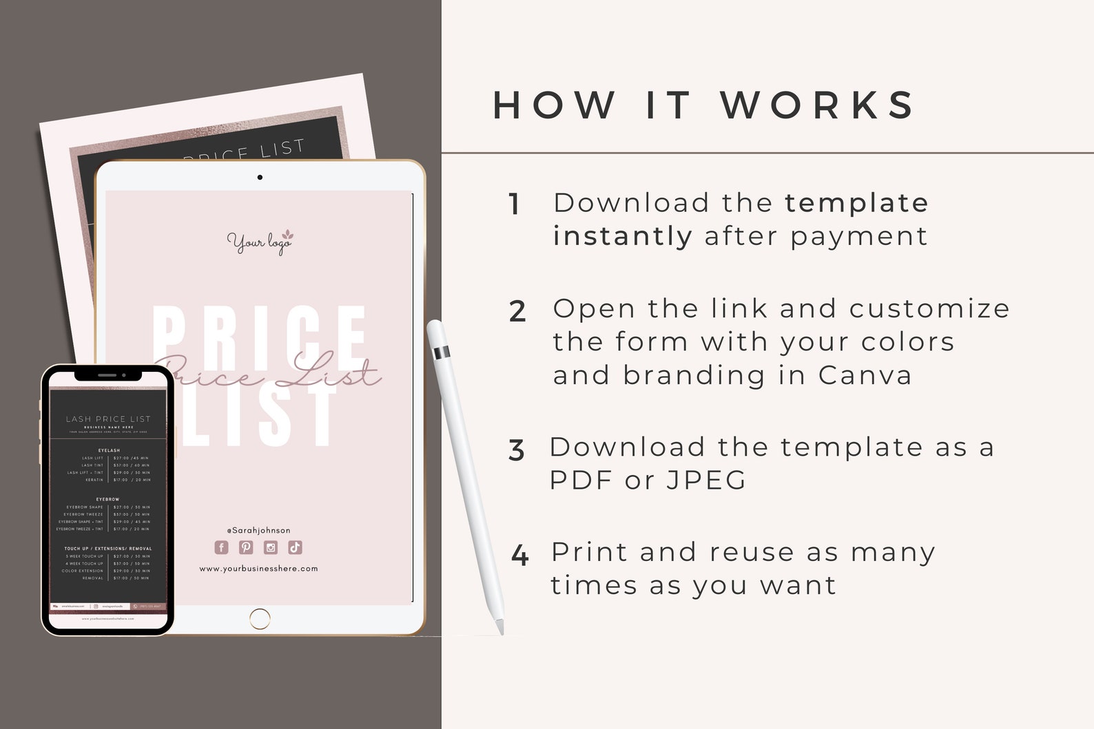 Lash and Brow Price List Template Price List Sheet - Etsy