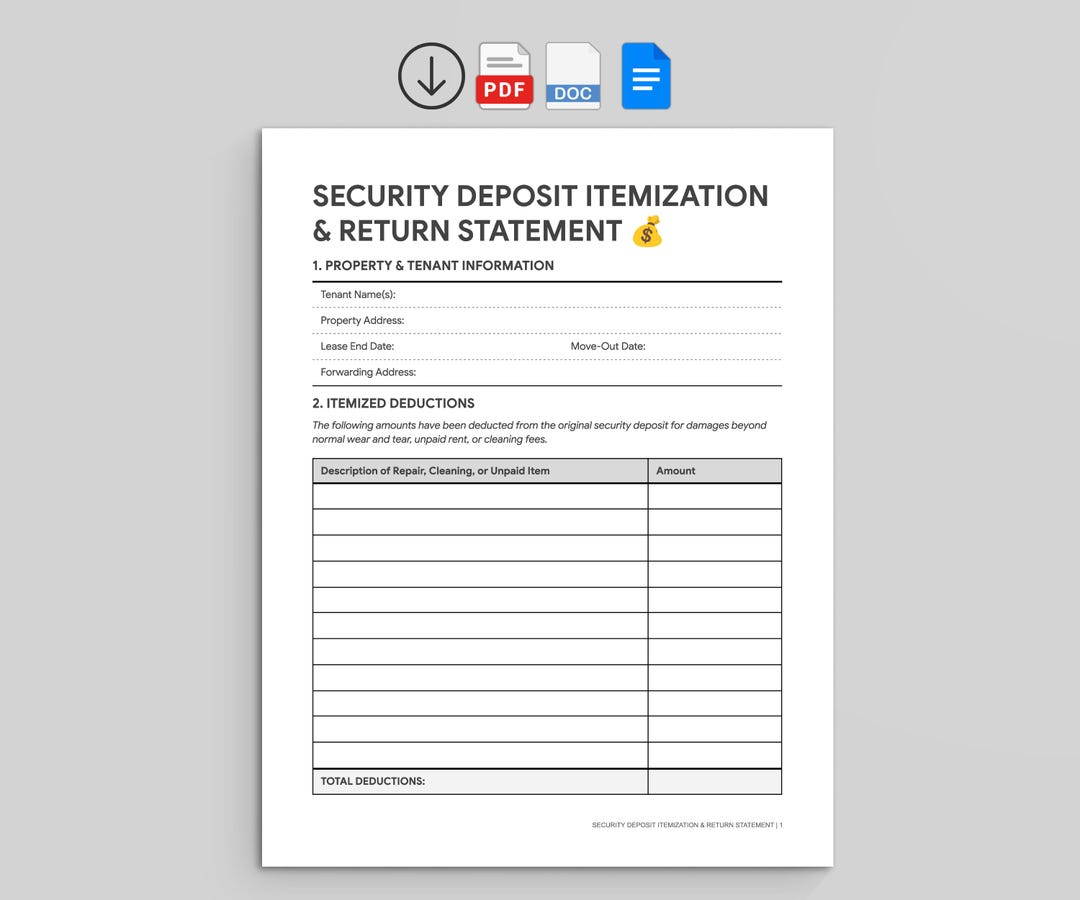 Printable Security Return Form Security Deposit Return Form | Landlord Itemization | Property ...