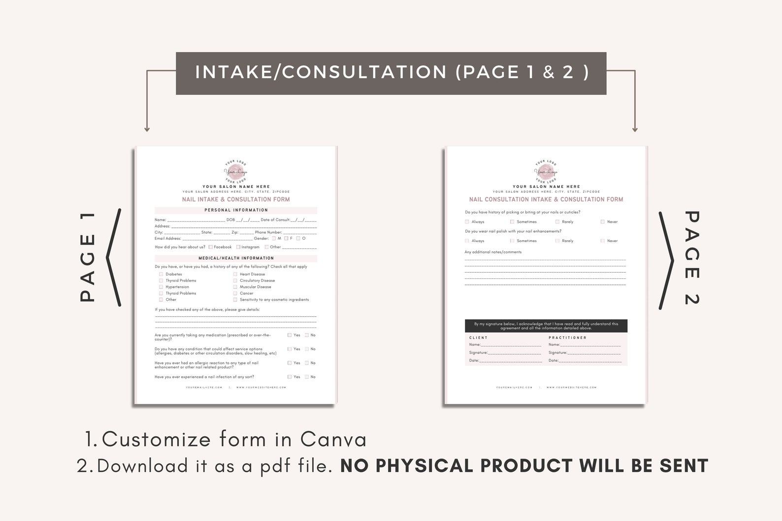 Nail Consultation Form Nail Technician Form Client Intake Etsy New