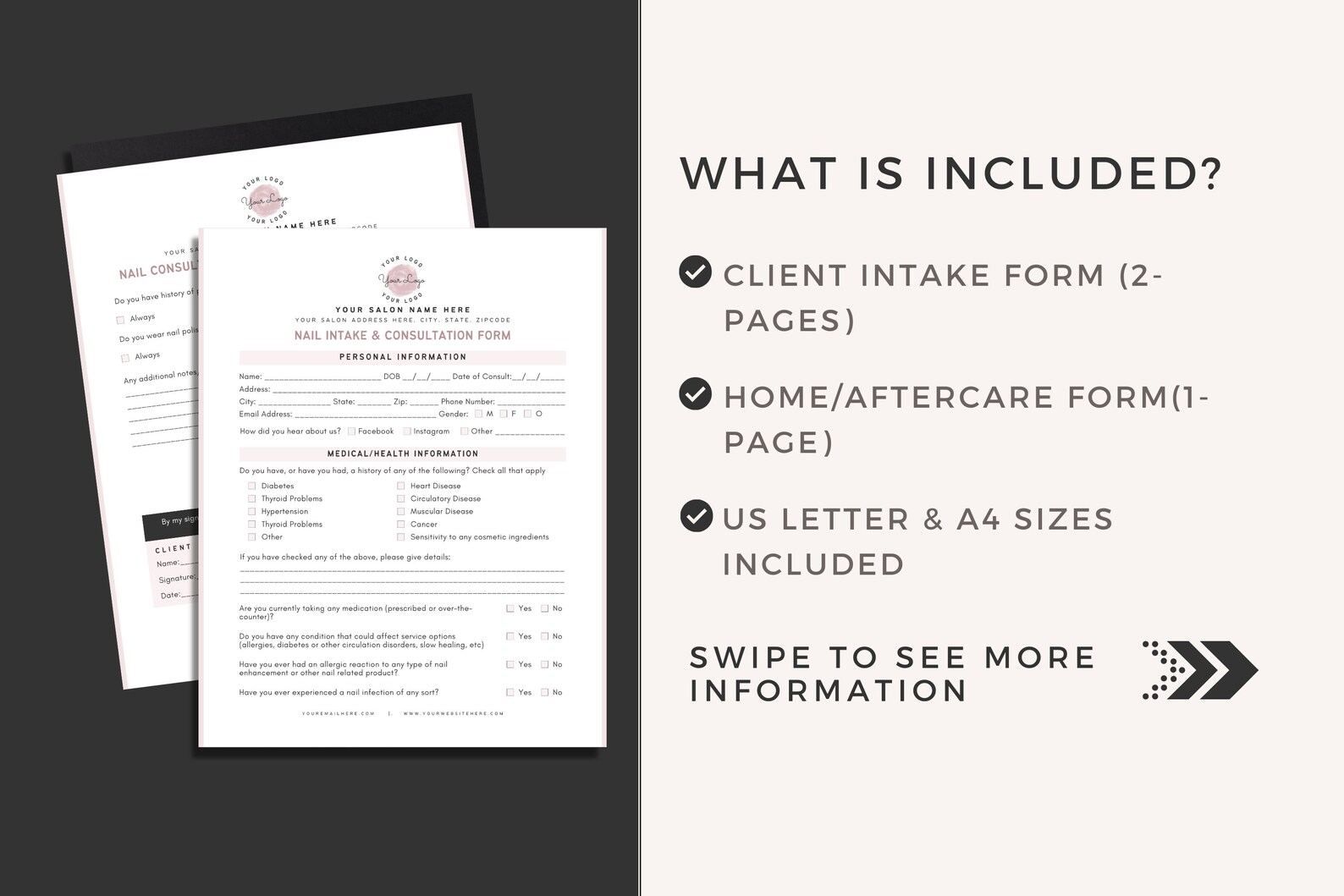 Nail Consultation Form Nail Technician Form Client Intake Etsy New