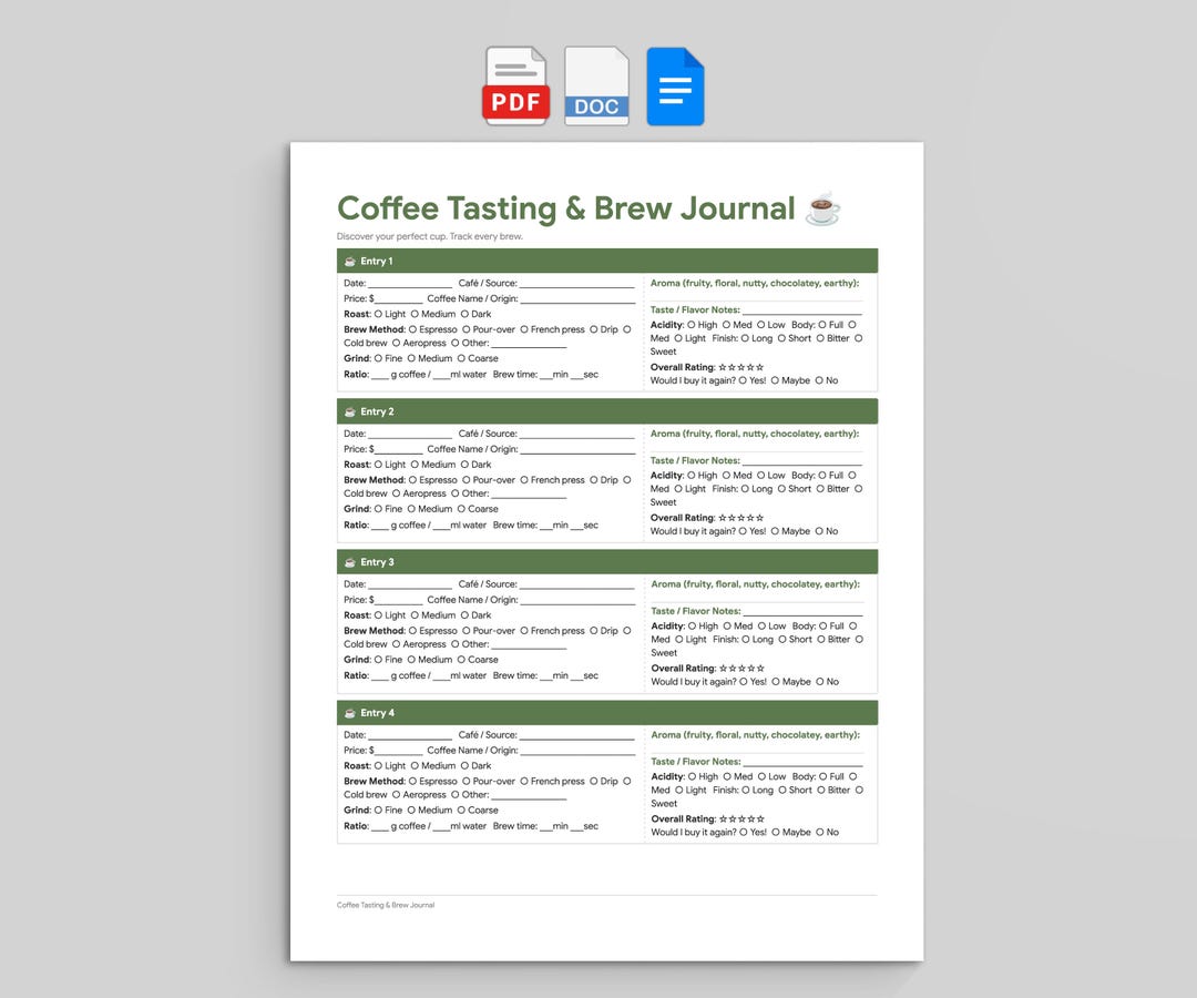 Brew Log Worksheet.pdf Coffee Tasting Brew Journal – Log for Baristas, Coffee Lovers (PDF ...