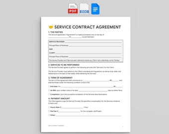 Service Contract Agreement, Editable Independent Contractor Form (Google Docs, Word, PDF)