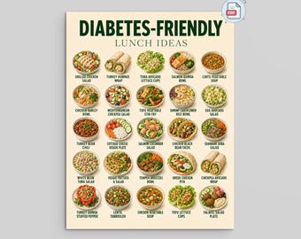 糖尿病患者向けのランチアイデア｜食事準備の早見表｜印刷可能なPDFとPNG