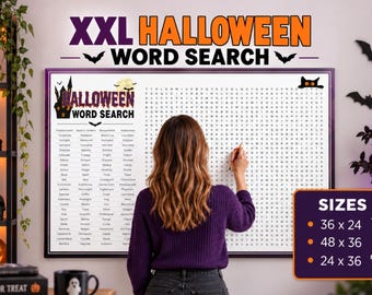 Póster gigante de sopa de letras de Halloween, 100 palabras espeluznantes, 3 tamaños (descarga digital)
