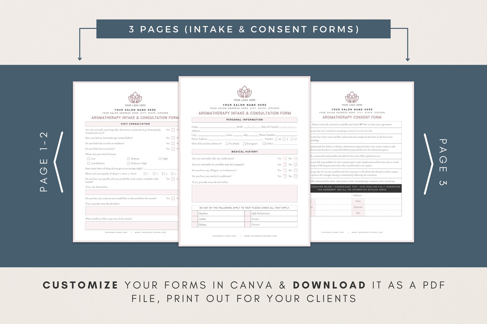 Aromatherapy Intake Form Canva Templates Aromatherapy Consent Form