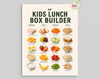 子供用ランチボックス作成ツール｜学校給食アイデアチャート｜印刷可能なPDF＆PNGファイル
