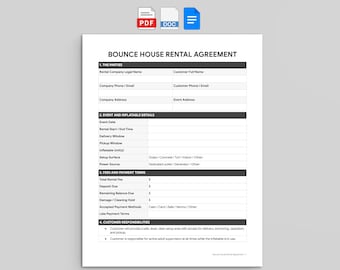 Plantilla de contrato de alquiler de castillo hinchable (Google Docs, Word, PDF)