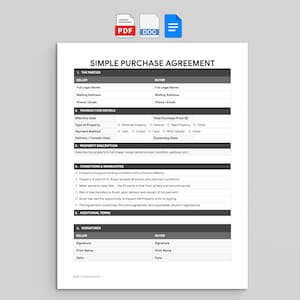 Plantilla sencilla de contrato de compraventa (Google Docs, Word, PDF)