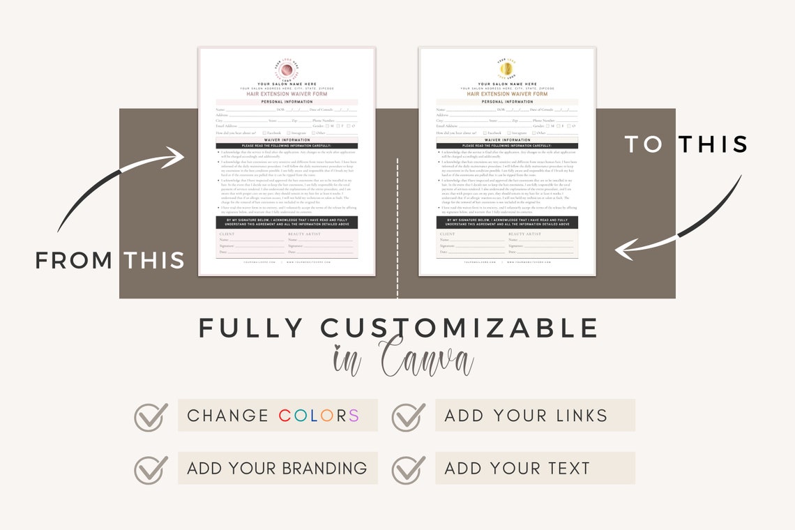 Hair Extension Waiver Form Canva Templates Salon Business Etsy